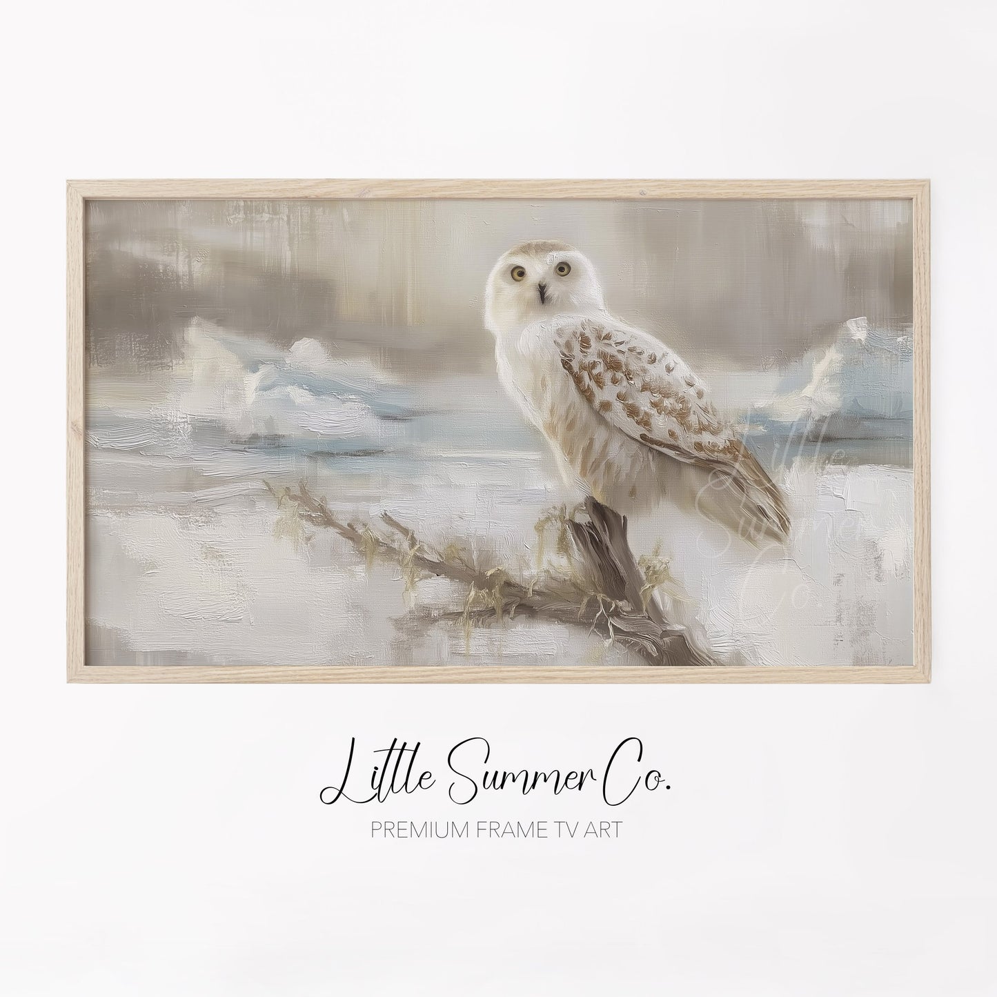 Snowy Owl on Branch Frame TV Art displayed on a TV