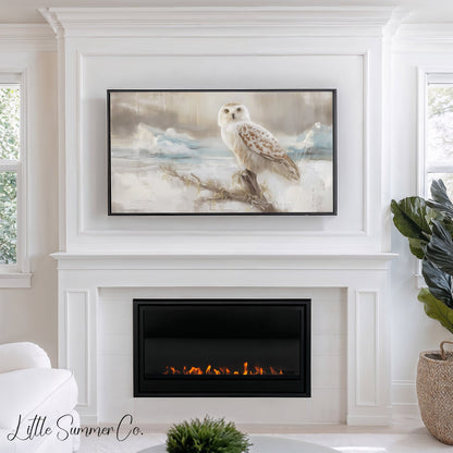 Snowy Owl on Branch Frame TV Art displayed on a TV