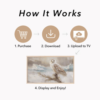 Snowy Owl on Branch Frame TV Art displayed on a TV