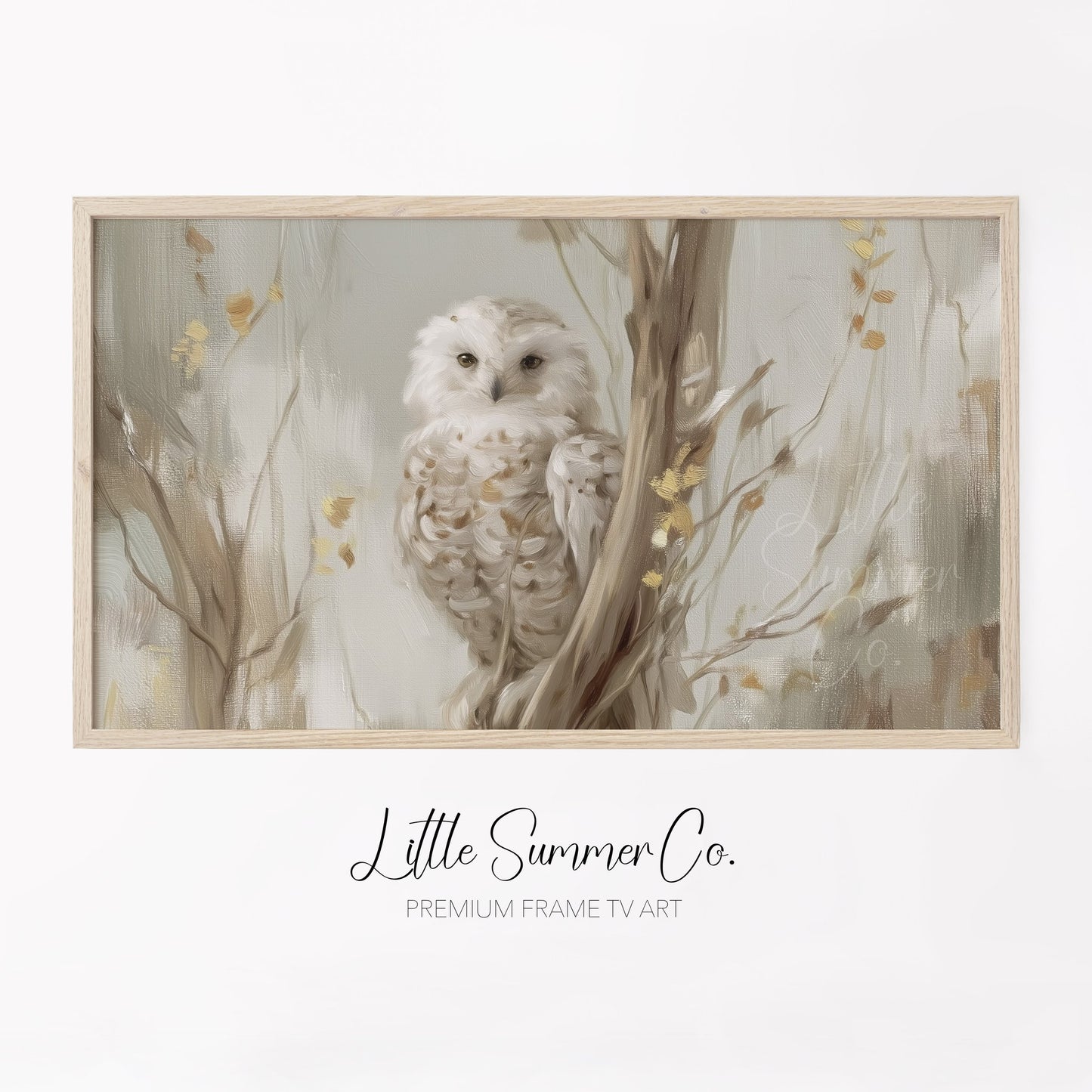 White Owl Tree Branch Frame TV Art displayed on a TV