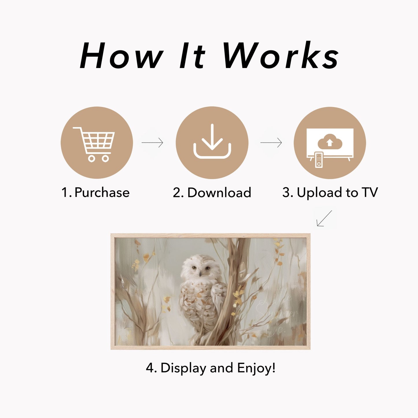 White Owl Tree Branch Frame TV Art displayed on a TV
