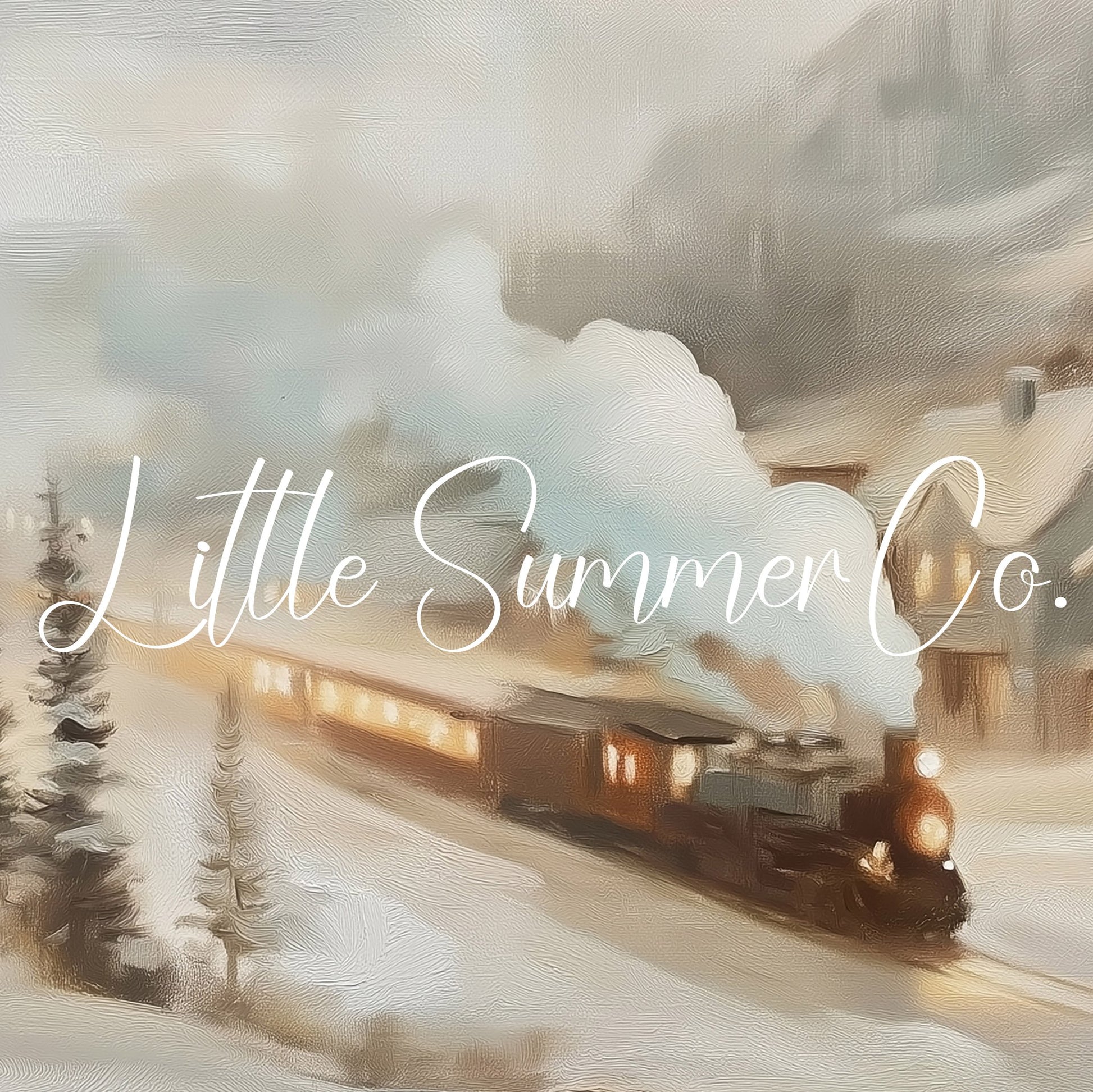 Snowy Village Train Frame TV Art displayed on a TV