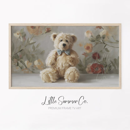 Teddy Bear with Bow Tie Frame TV Art displayed on a TV