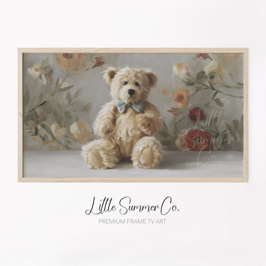 Teddy Bear with Bow Tie Frame TV Art displayed on a TV
