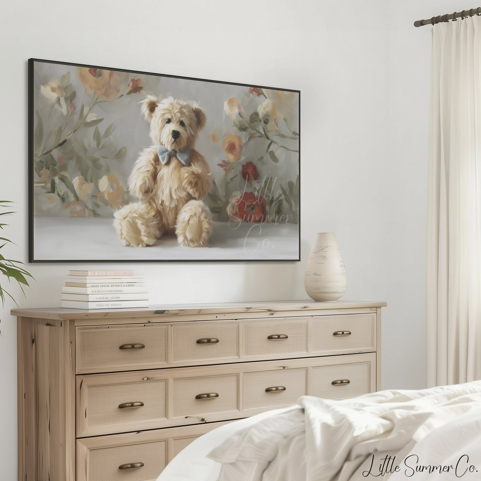 Teddy Bear with Bow Tie Frame TV Art displayed on a TV