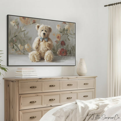 Teddy Bear with Bow Tie Frame TV Art displayed on a TV
