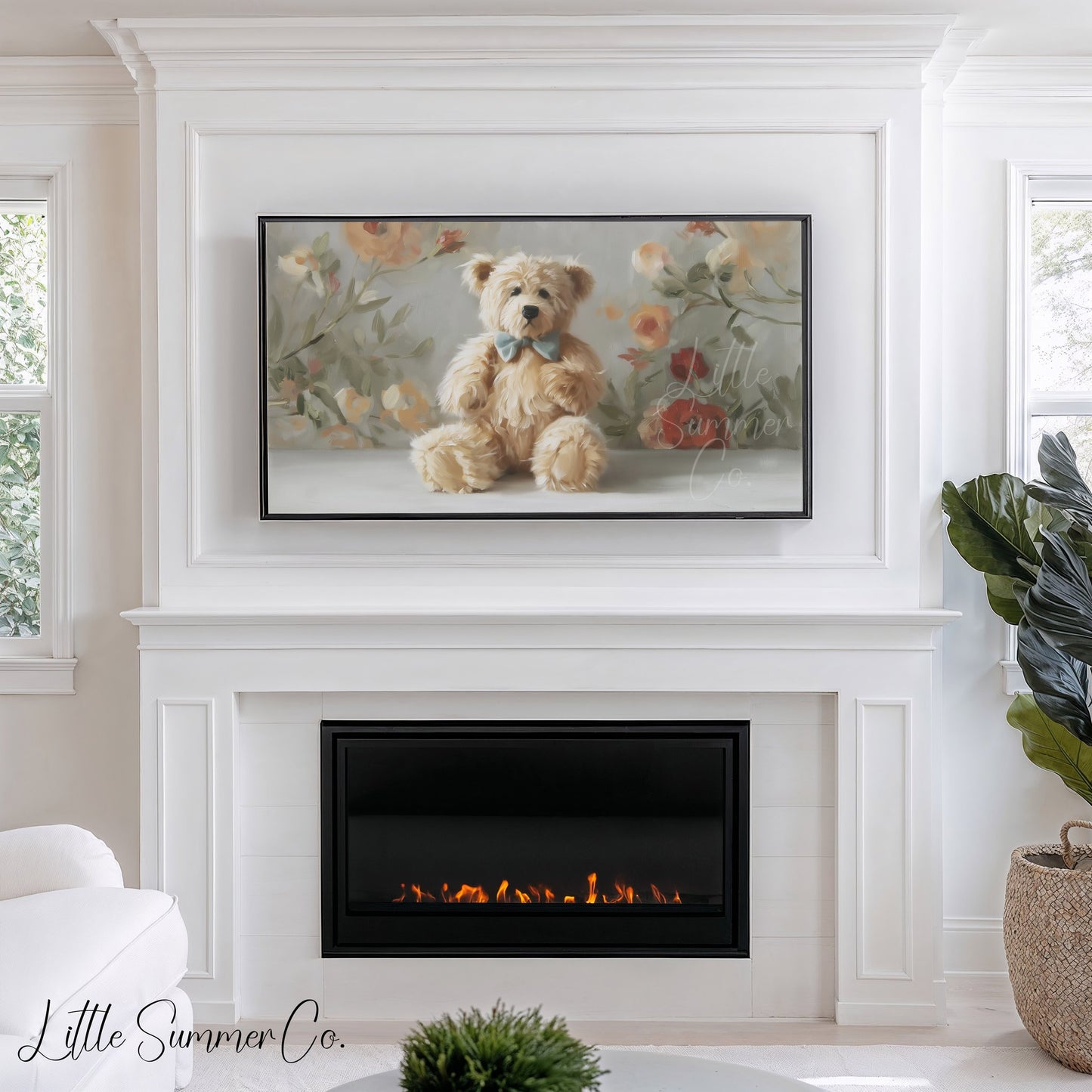 Teddy Bear with Bow Tie Frame TV Art displayed on a TV