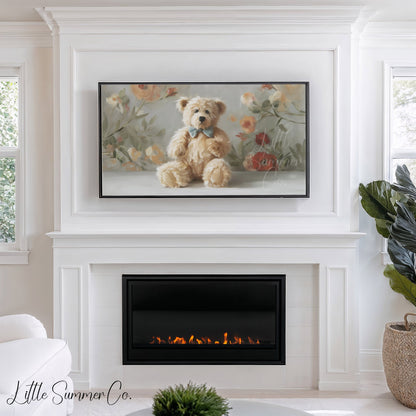 Teddy Bear with Bow Tie Frame TV Art displayed on a TV