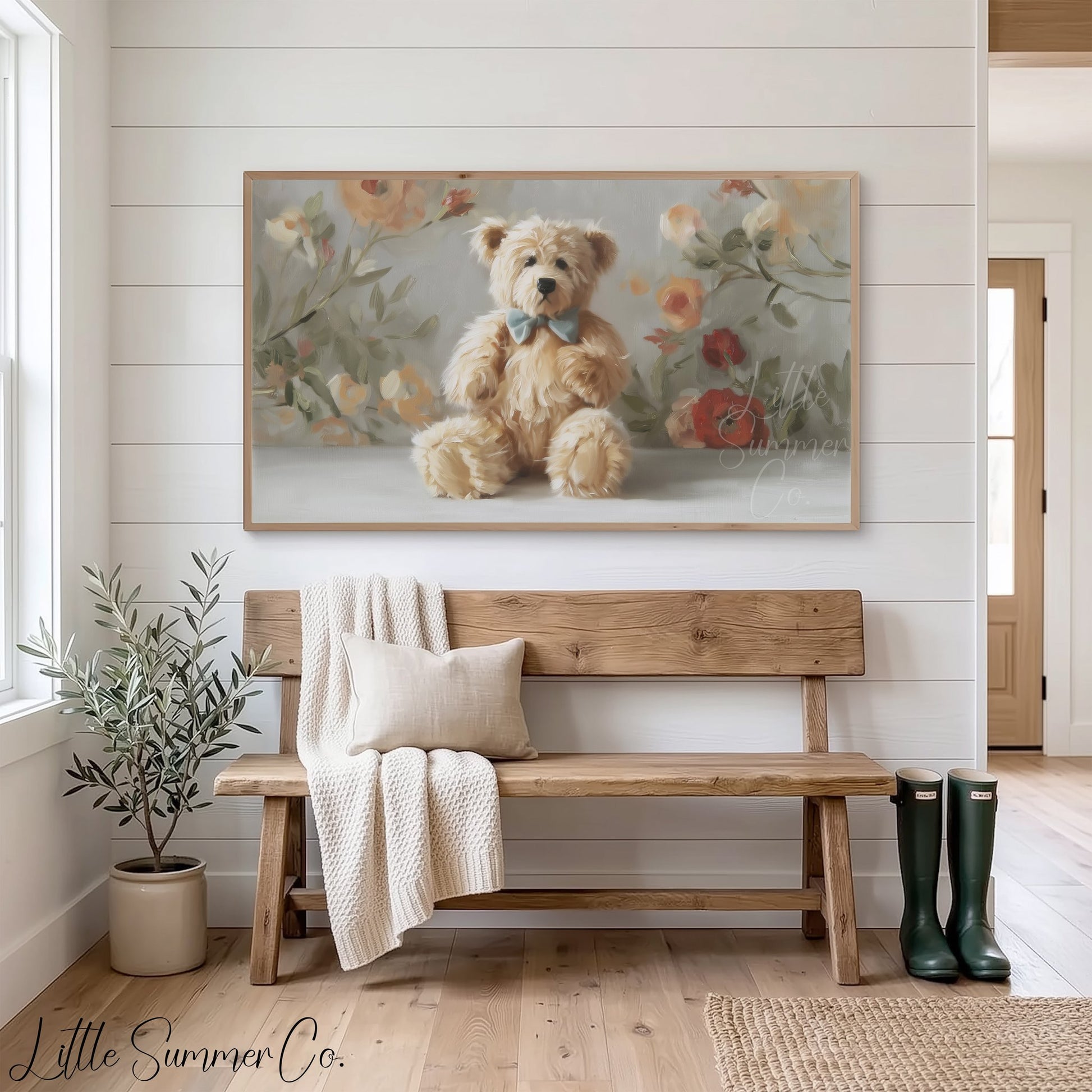 Teddy Bear with Bow Tie Frame TV Art displayed on a TV