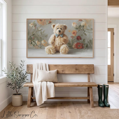 Teddy Bear with Bow Tie Frame TV Art displayed on a TV