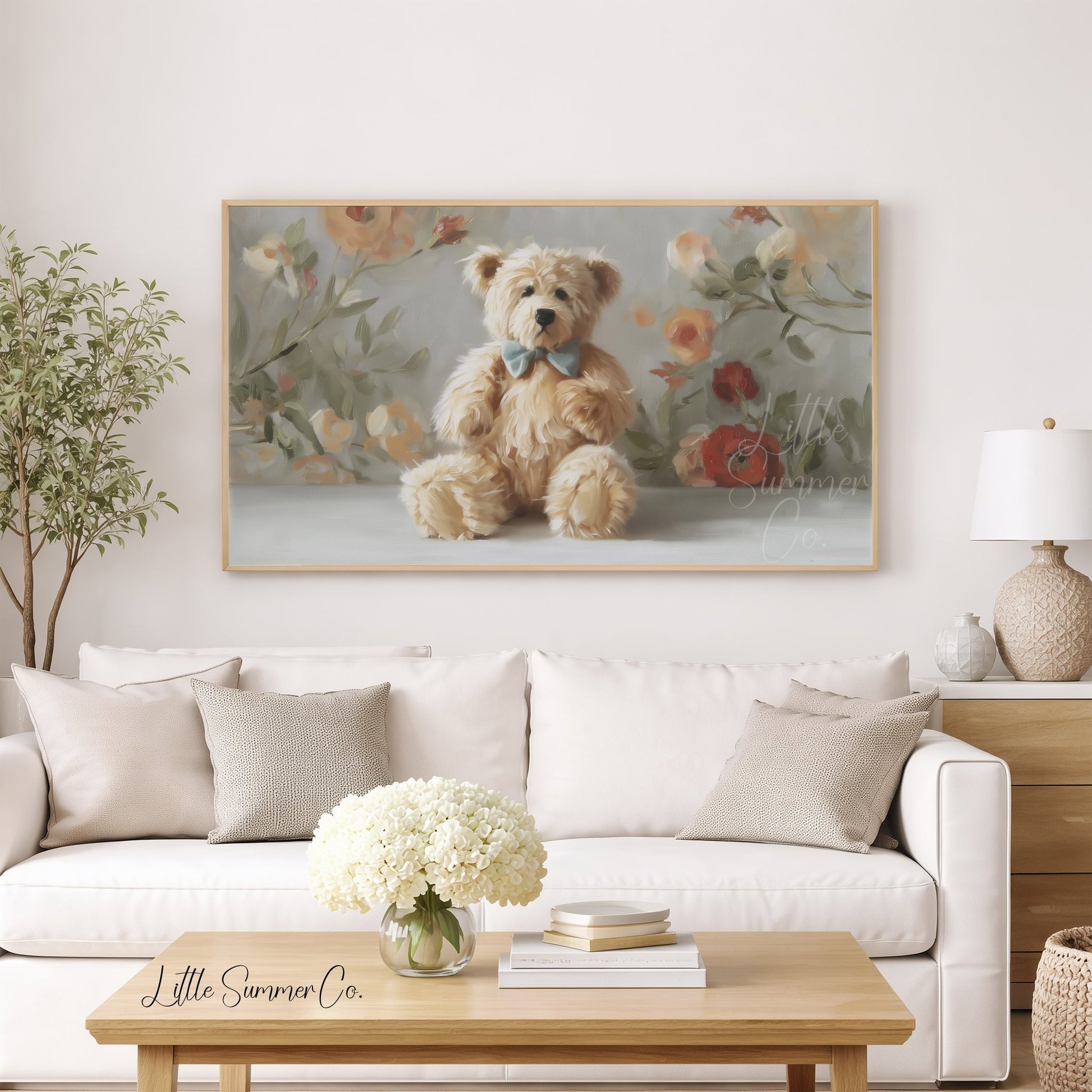 Teddy Bear with Bow Tie Frame TV Art displayed on a TV