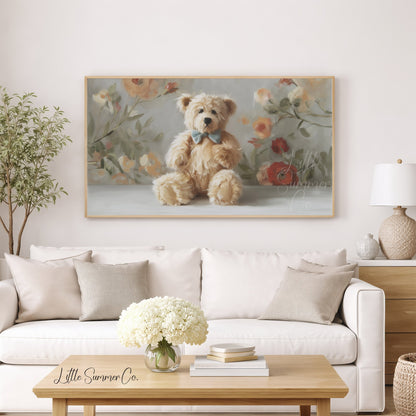 Teddy Bear with Bow Tie Frame TV Art displayed on a TV