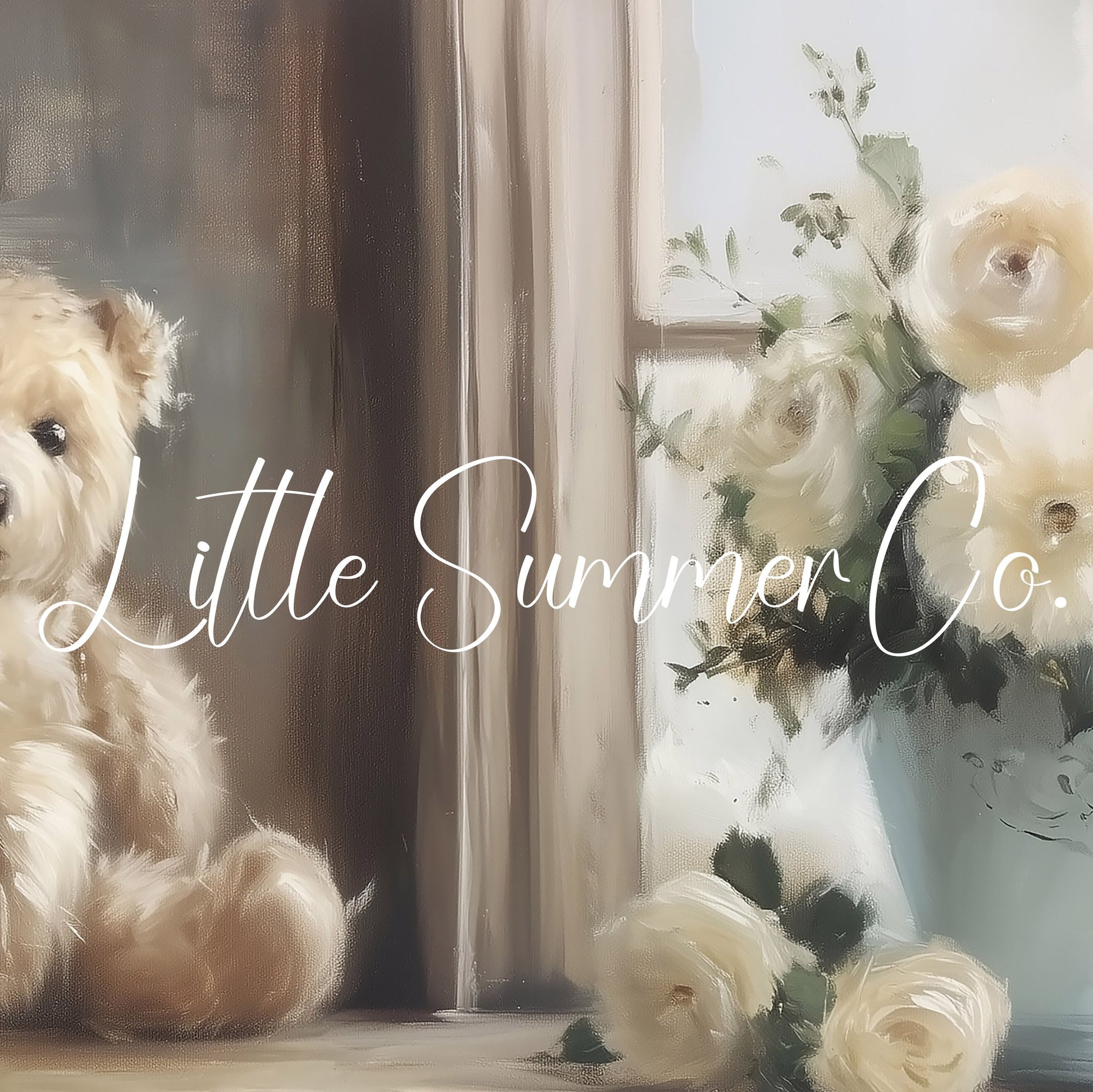 Teddy Bear White Flowers Frame TV Art displayed on a TV