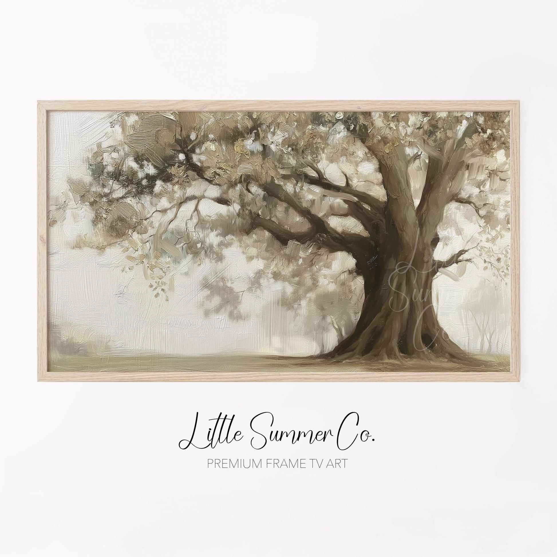 Ancient Oak Tree in Mist Frame TV Art displayed on a TV