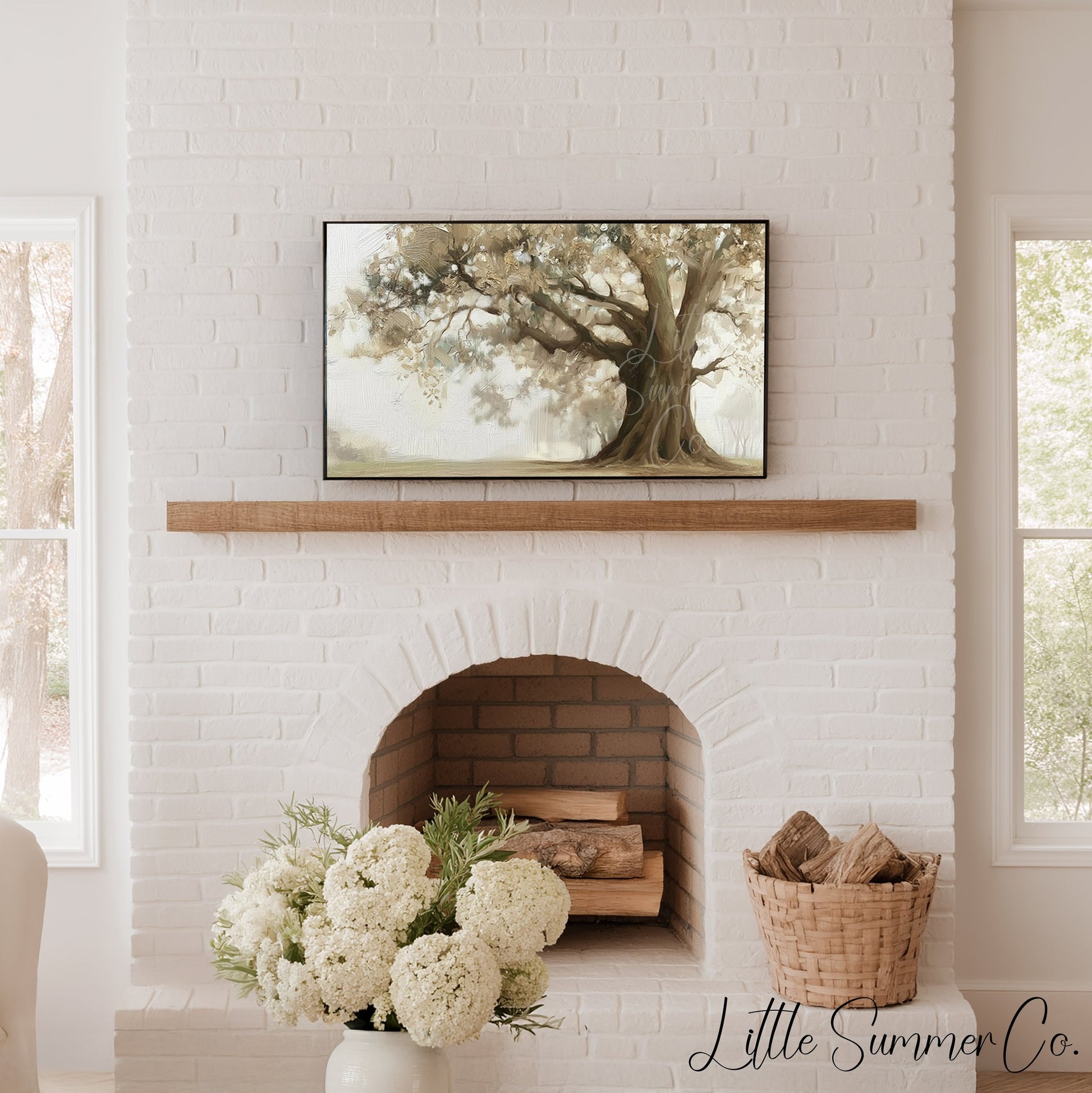 Ancient Oak Tree in Mist Frame TV Art displayed on a TV