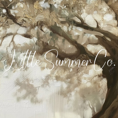 Ancient Oak Tree in Mist Frame TV Art displayed on a TV