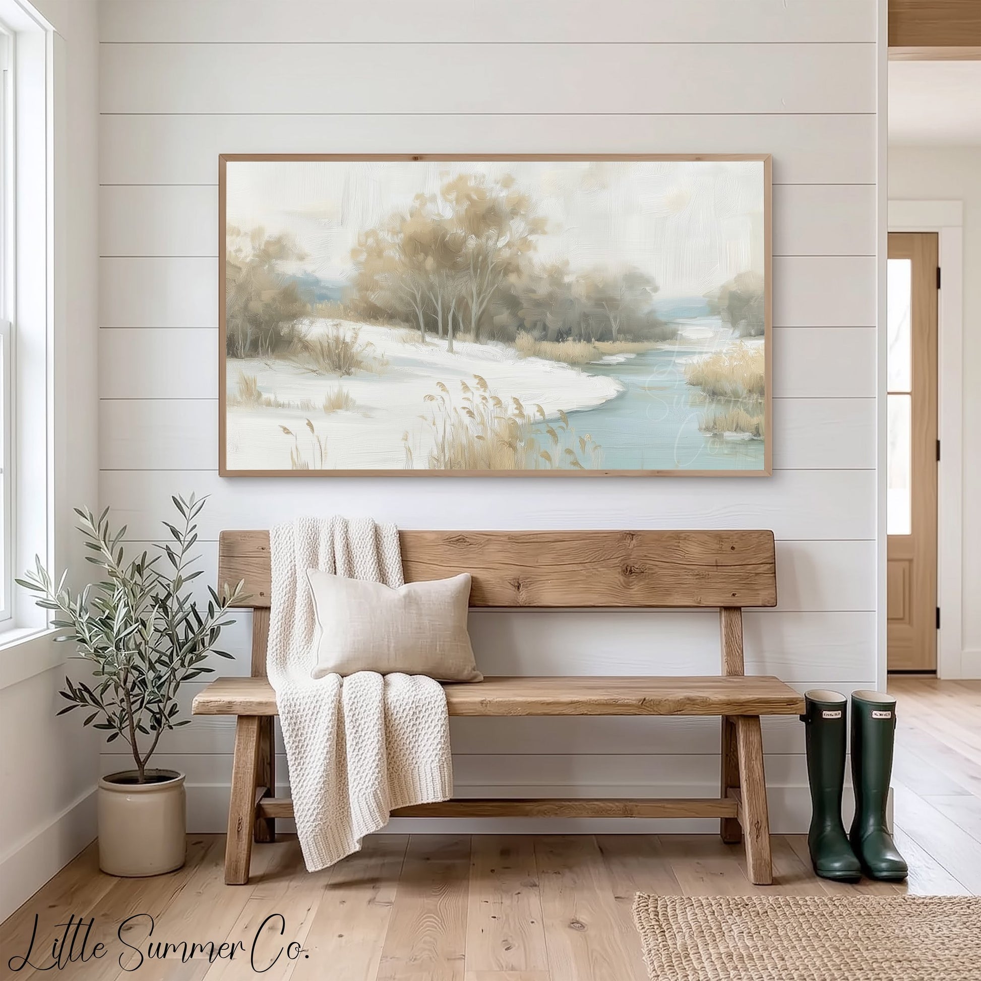 Snowy River Trees Frame TV Art displayed on a TV