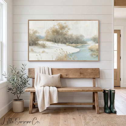 Snowy River Trees Frame TV Art displayed on a TV