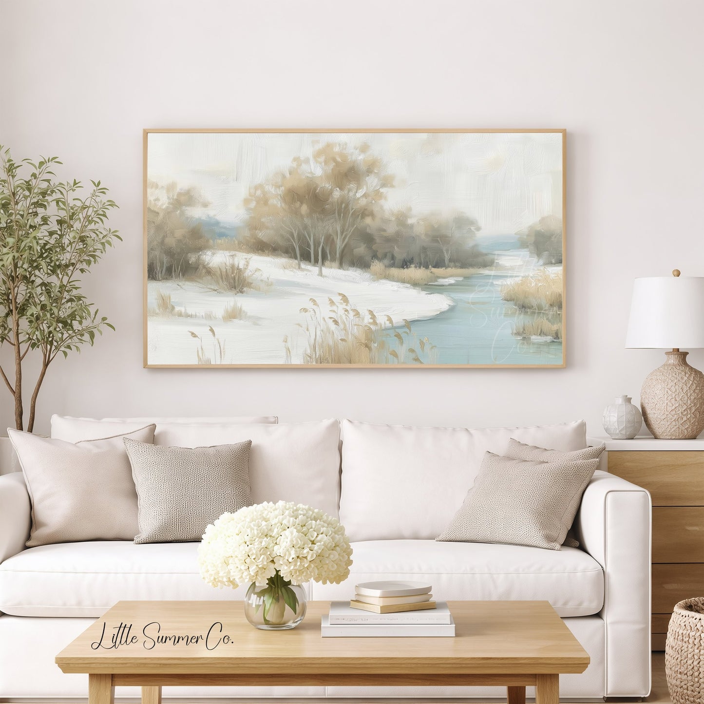 Snowy River Trees Frame TV Art displayed on a TV
