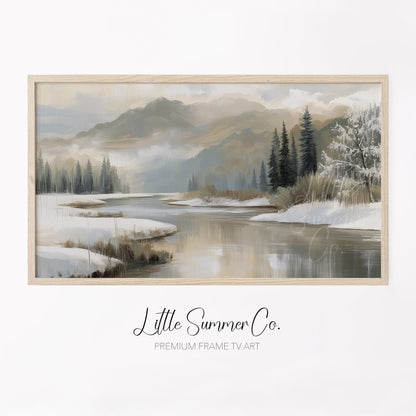 Snowy River and Pines Frame TV Art displayed on a TV