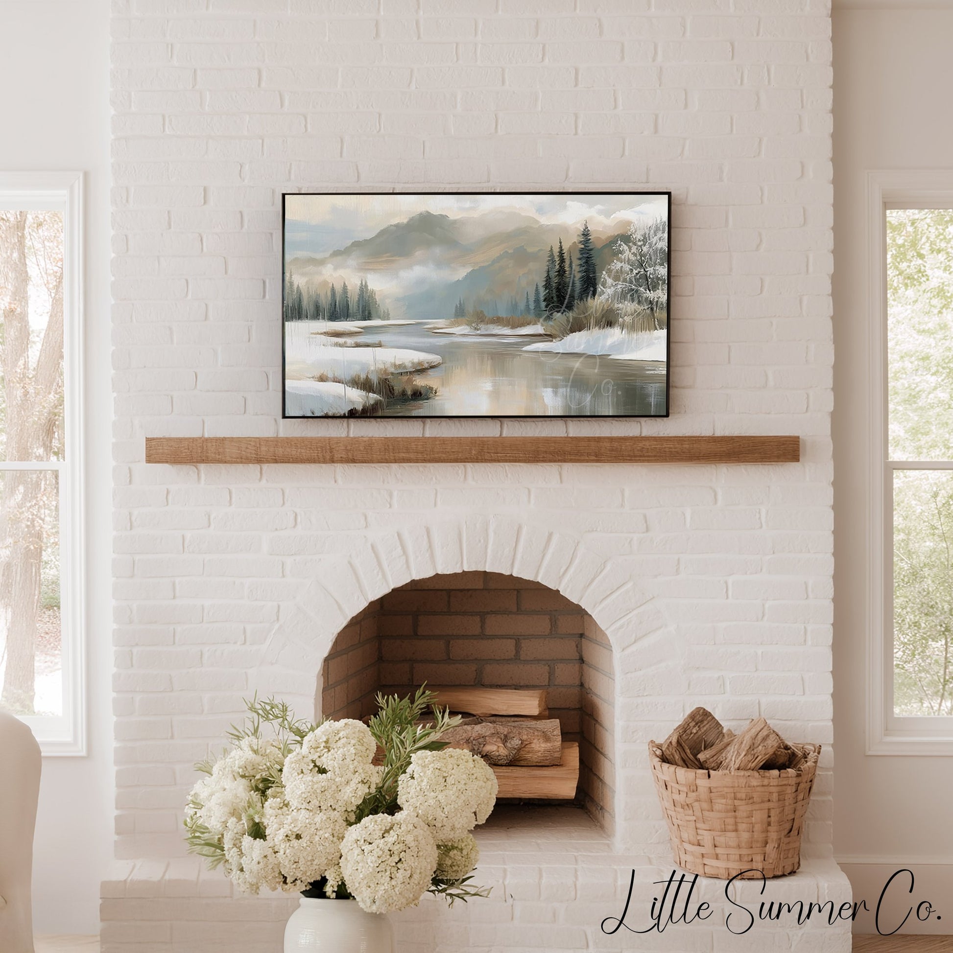 Snowy River and Pines Frame TV Art displayed on a TV