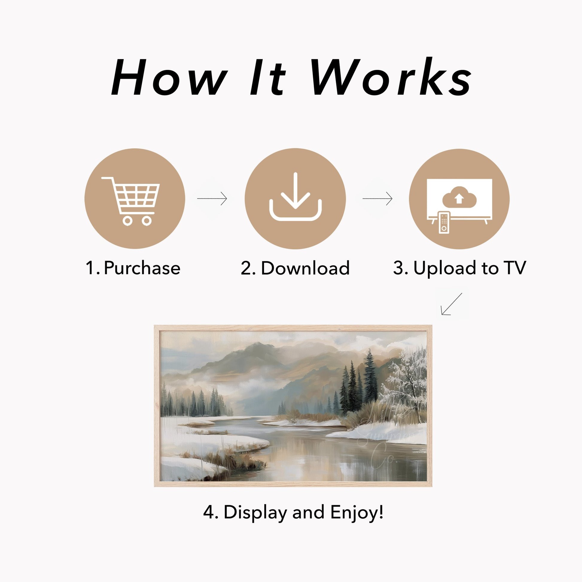 Snowy River and Pines Frame TV Art displayed on a TV