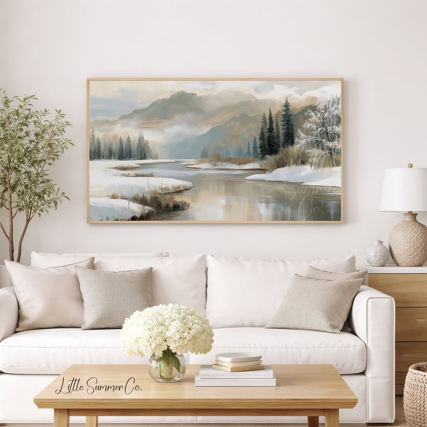 Snowy River and Pines Frame TV Art displayed on a TV