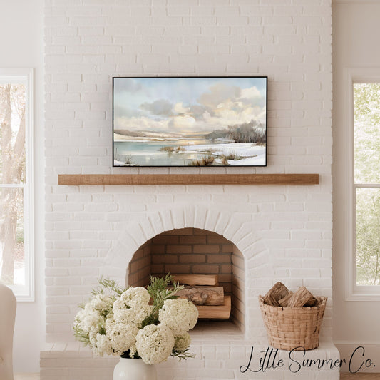 Frozen Lake Winter Sky Frame TV Art displayed on a TV