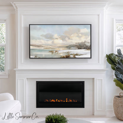 Frozen Lake Winter Sky Frame TV Art displayed on a TV