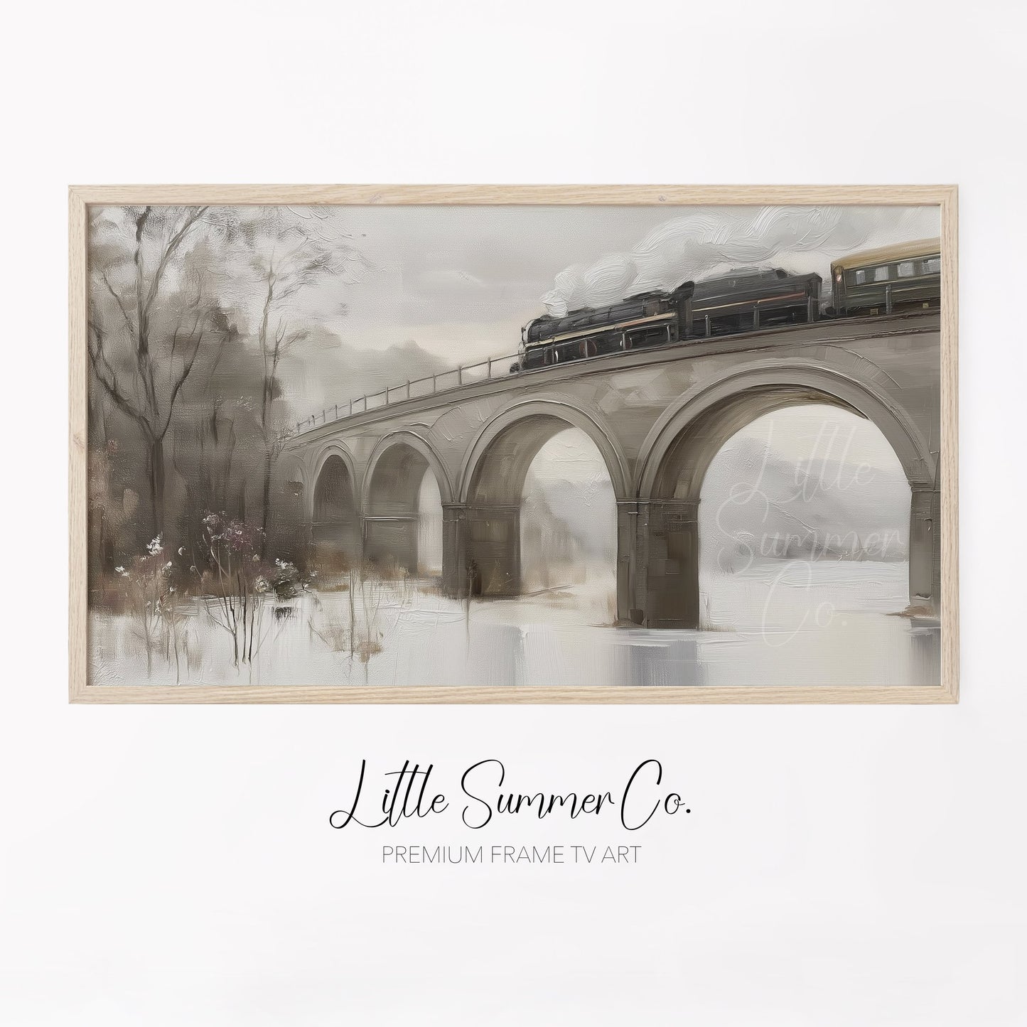 Steam Train Stone Viaduct Frame TV Art displayed on a TV