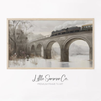 Steam Train Stone Viaduct Frame TV Art displayed on a TV
