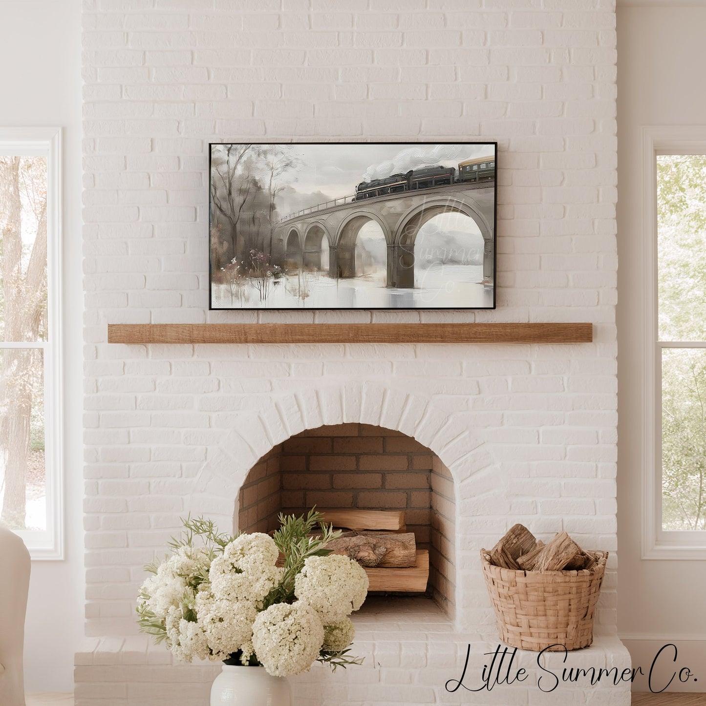 Steam Train Stone Viaduct Frame TV Art displayed on a TV