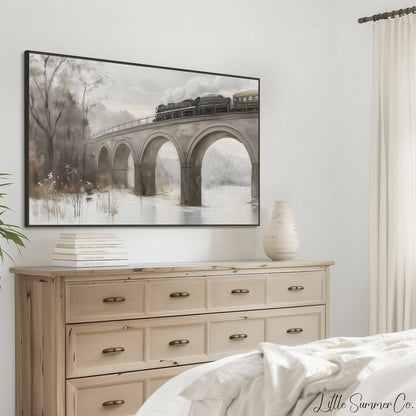Steam Train Stone Viaduct Frame TV Art displayed on a TV