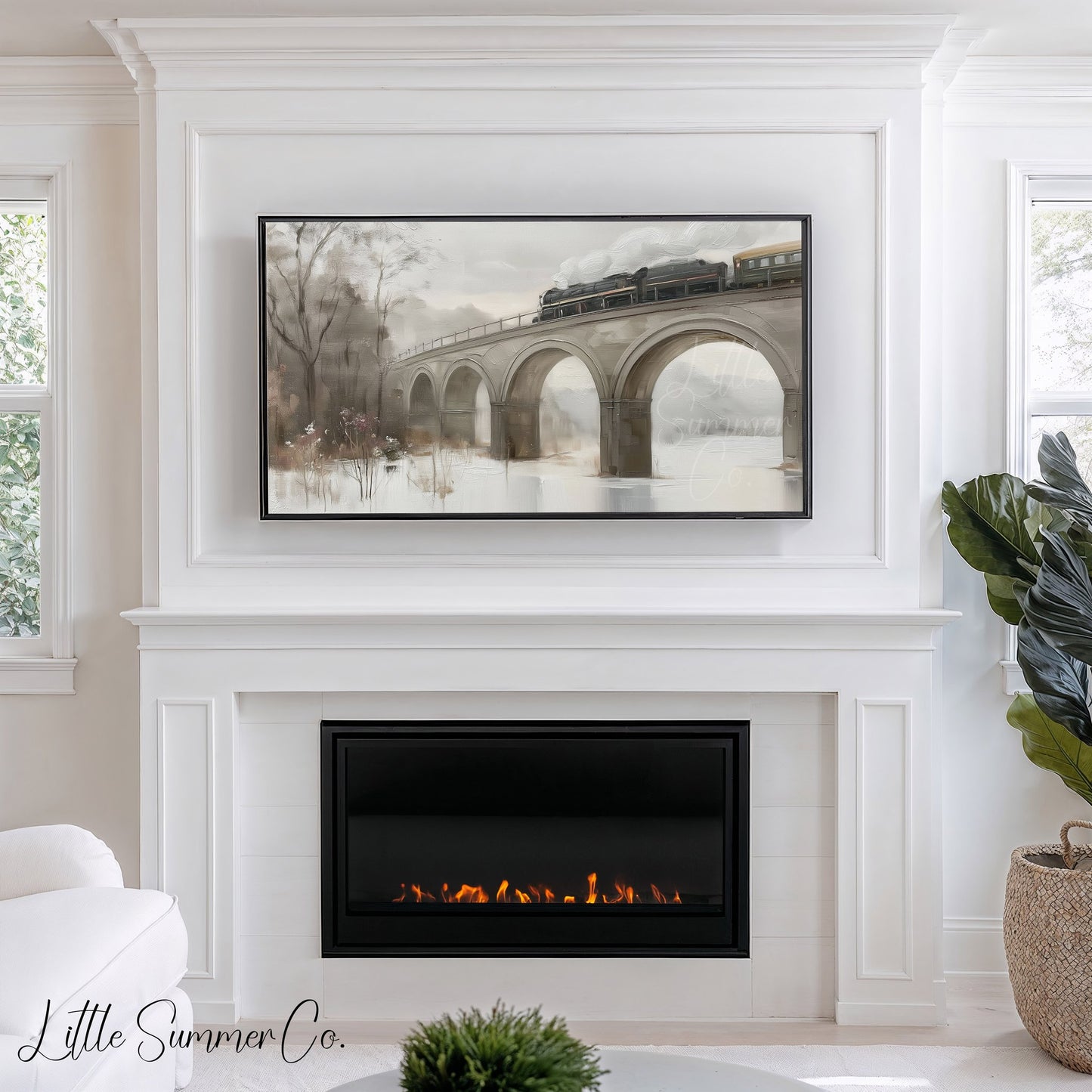 Steam Train Stone Viaduct Frame TV Art displayed on a TV