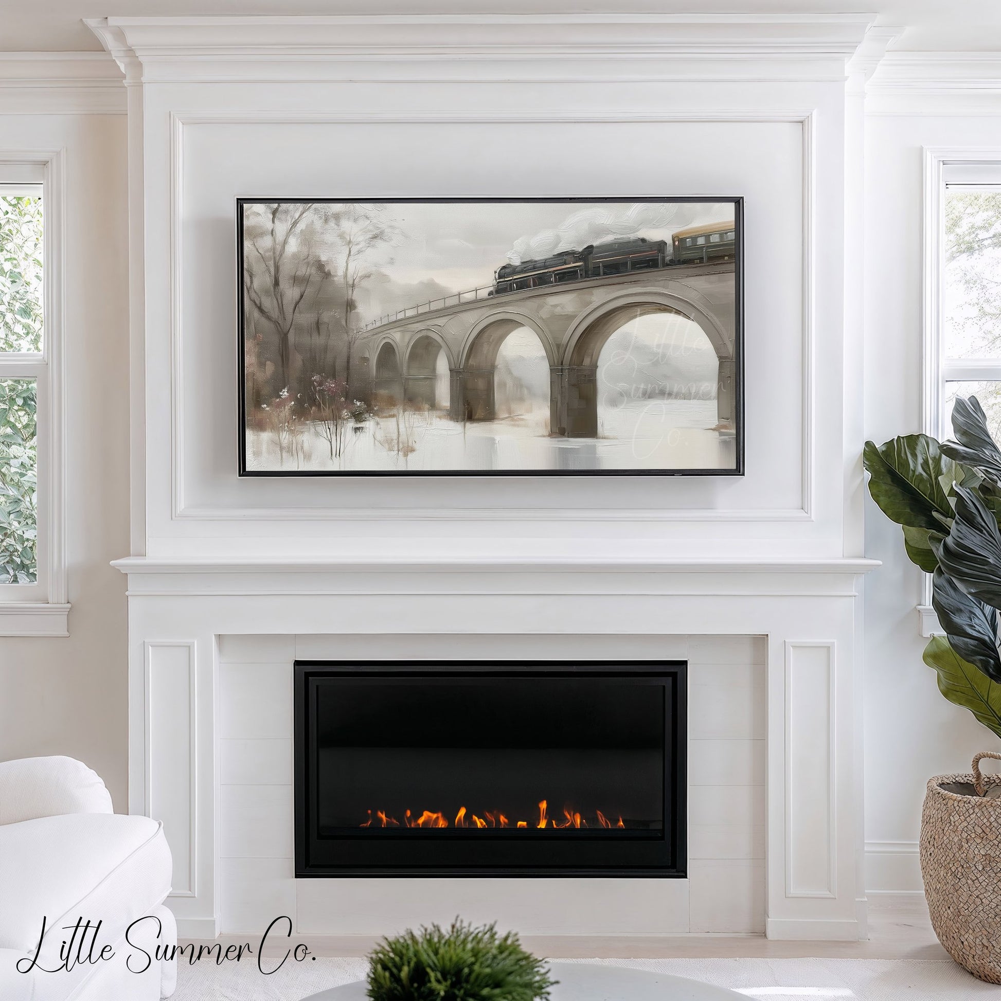 Steam Train Stone Viaduct Frame TV Art displayed on a TV