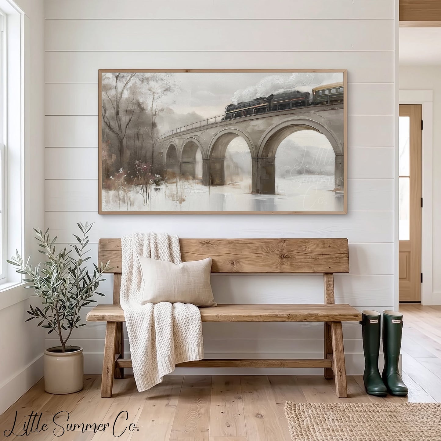 Steam Train Stone Viaduct Frame TV Art displayed on a TV