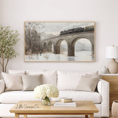 Steam Train Stone Viaduct Frame TV Art displayed on a TV