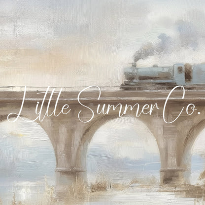 Steam Train Bridge Frame TV Art displayed on a TV