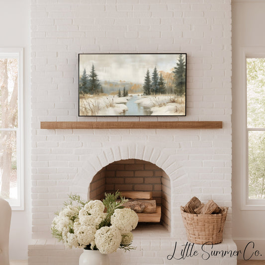 Snowy Forest Creek Frame TV Art displayed on a TV