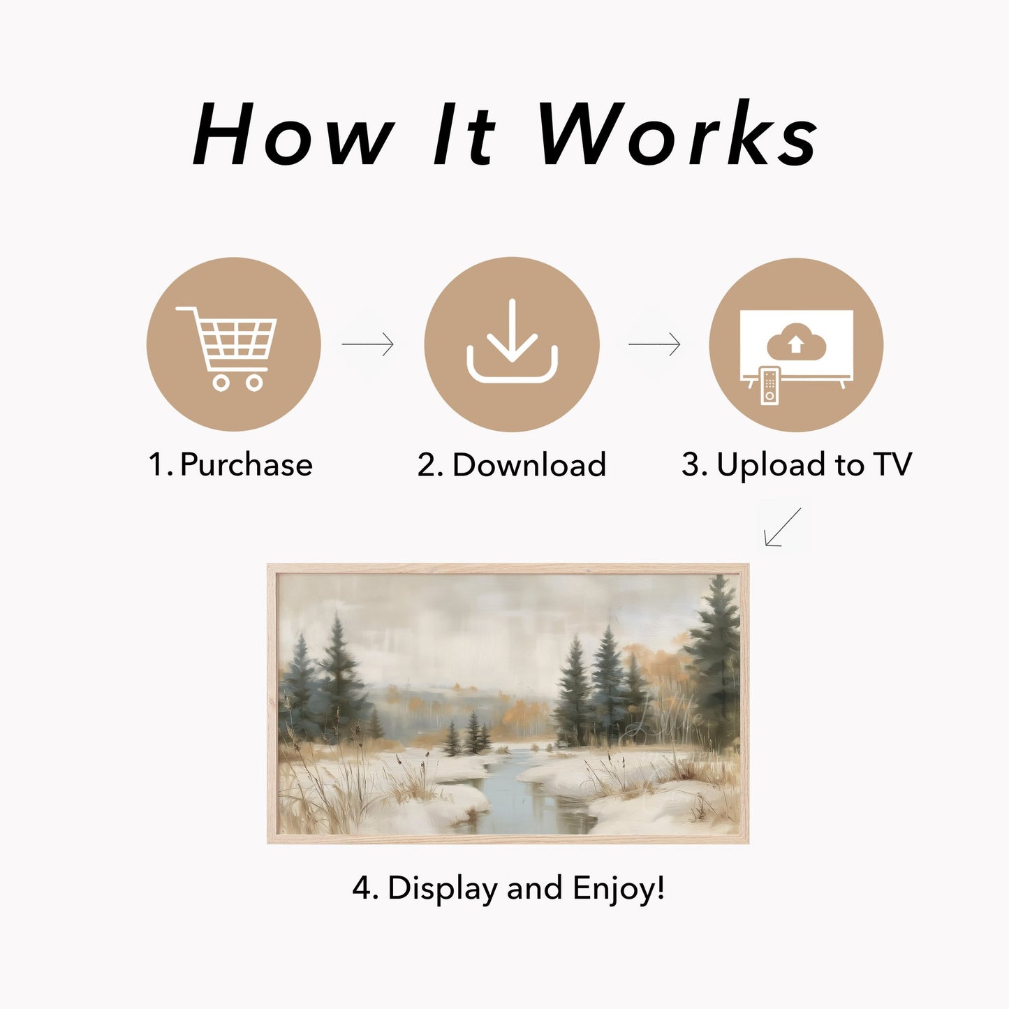 Snowy Forest Creek Frame TV Art displayed on a TV
