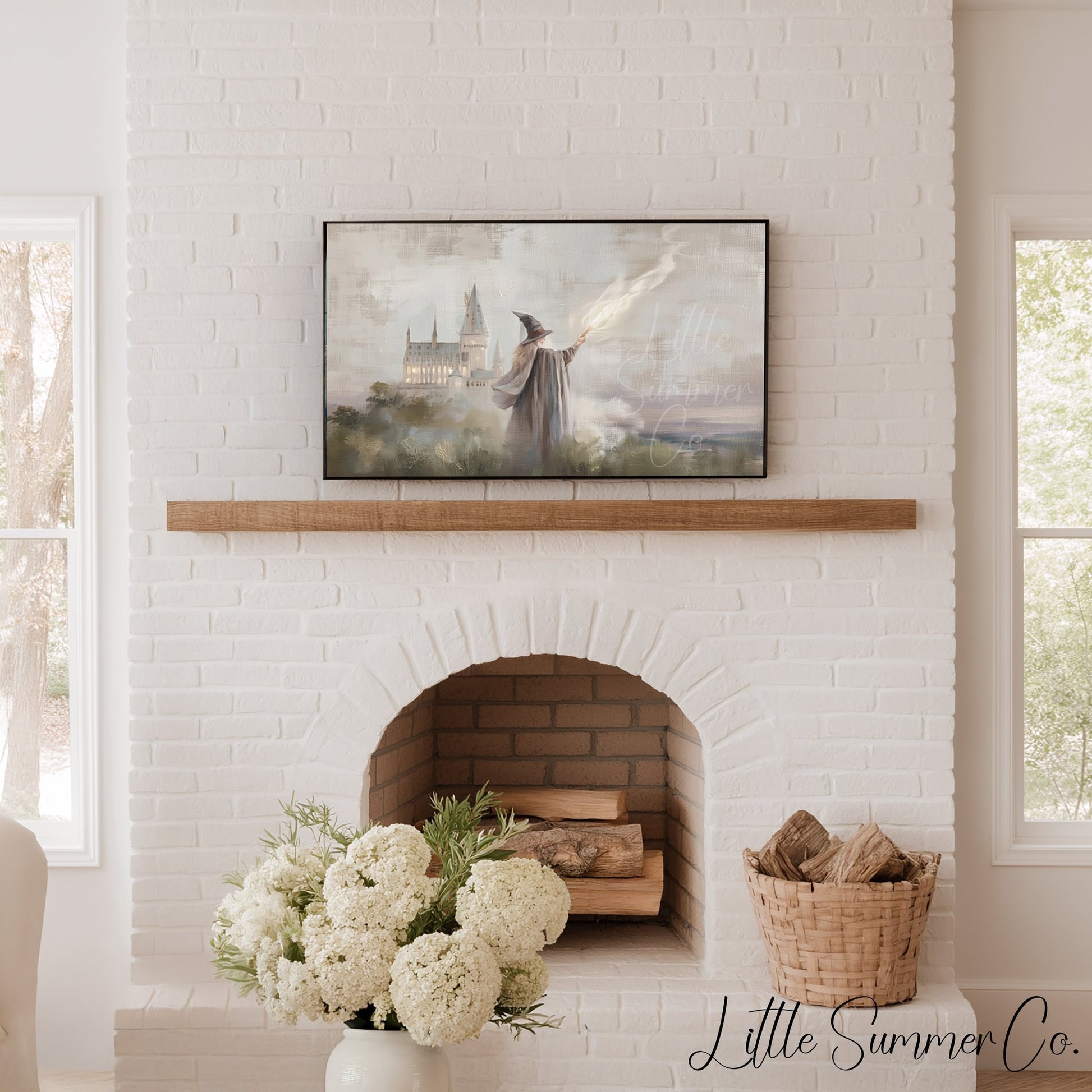 Witch Casting Spell Castle Frame TV Art displayed on a TV