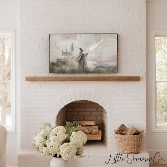 Witch Casting Spell Castle Frame TV Art displayed on a TV