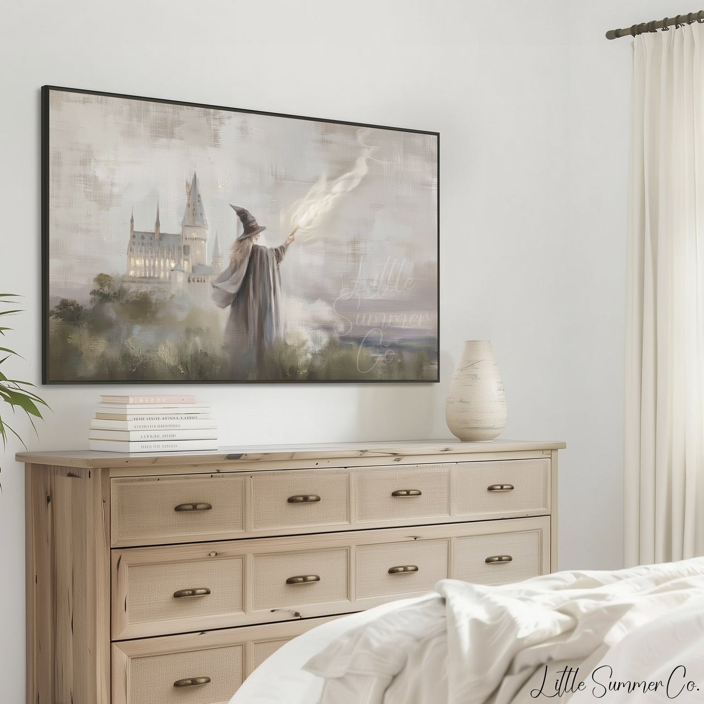 Witch Casting Spell Castle Frame TV Art displayed on a TV