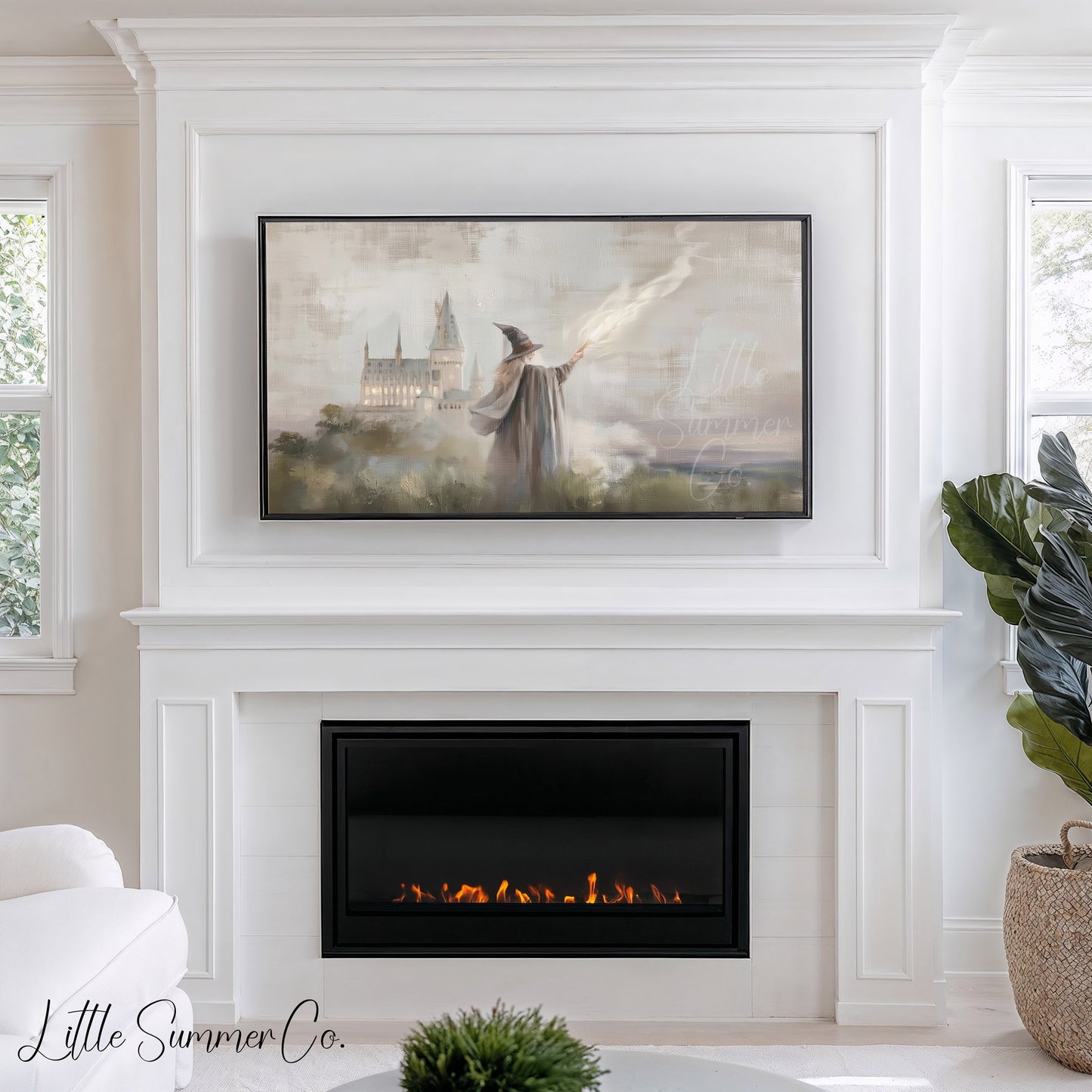 Witch Casting Spell Castle Frame TV Art displayed on a TV
