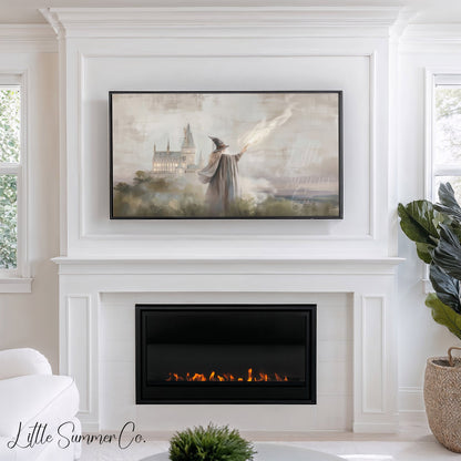 Witch Casting Spell Castle Frame TV Art displayed on a TV
