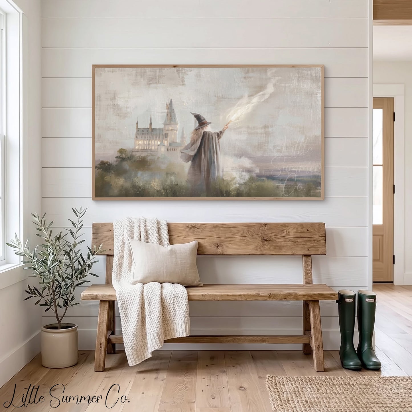 Witch Casting Spell Castle Frame TV Art displayed on a TV