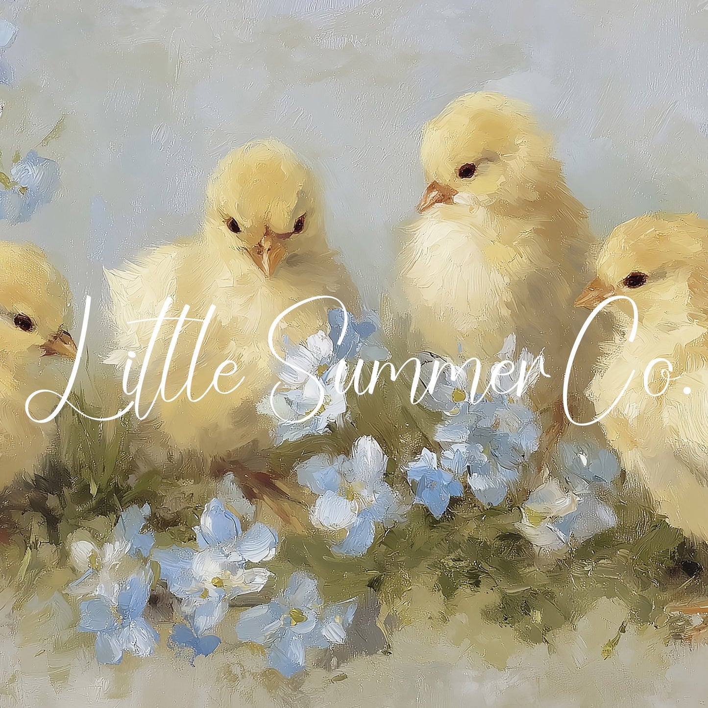 Baby Chicks Flowers Frame TV Art displayed on a TV