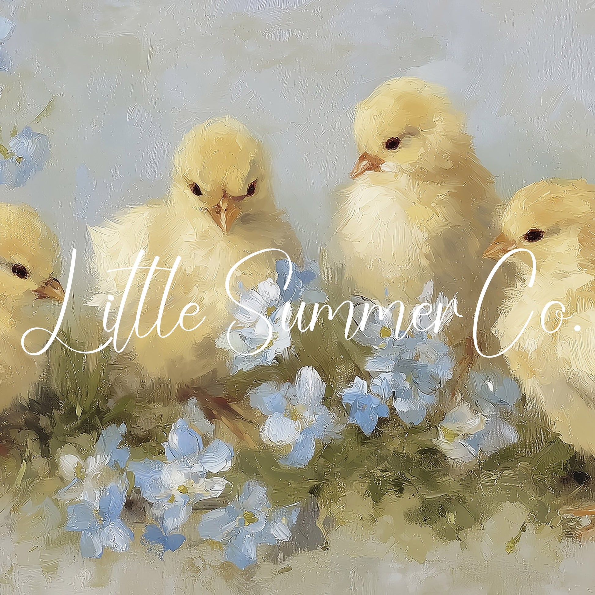 Baby Chicks Flowers Frame TV Art displayed on a TV