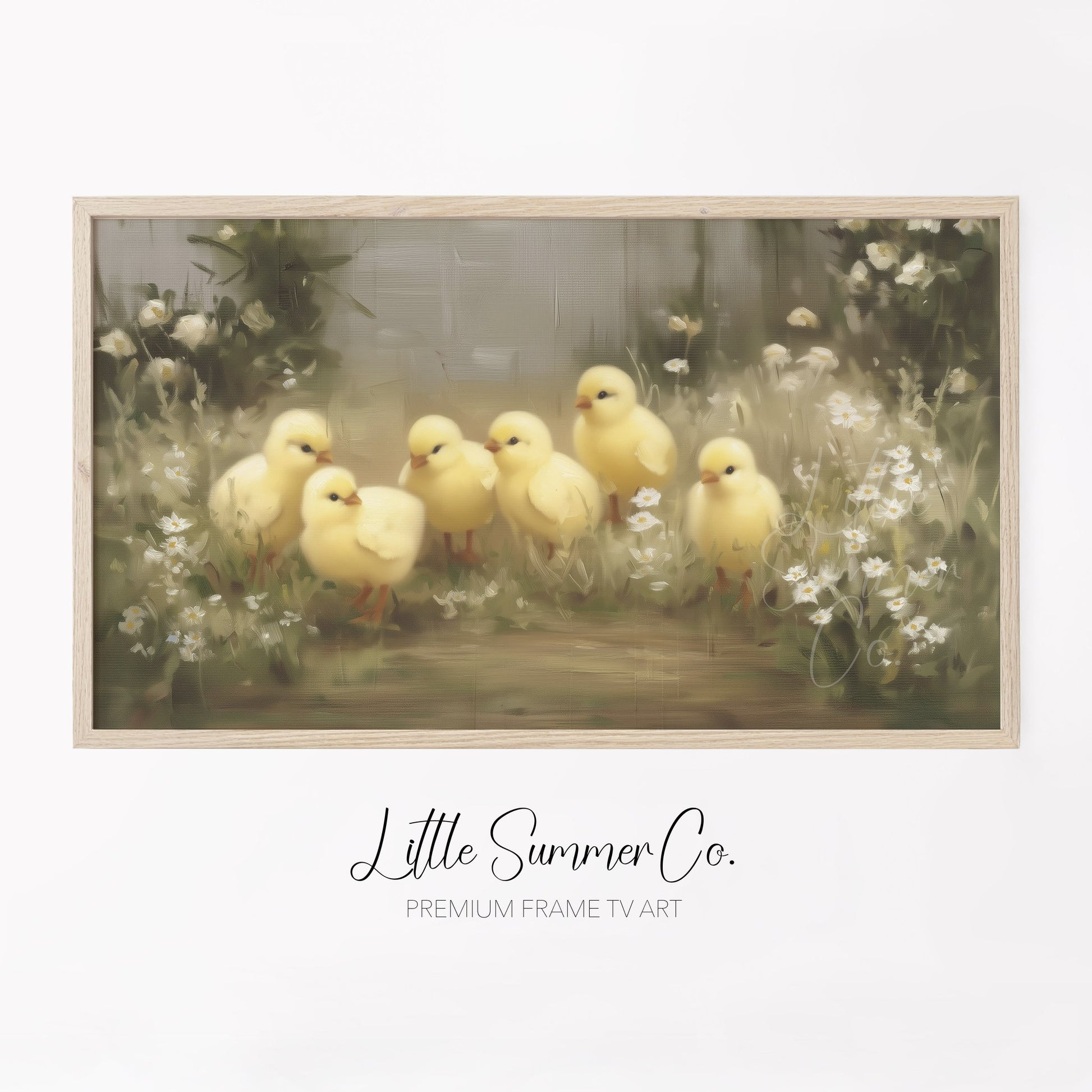 Easter Chicks Wildflower Meadow Frame TV Art displayed on a TV