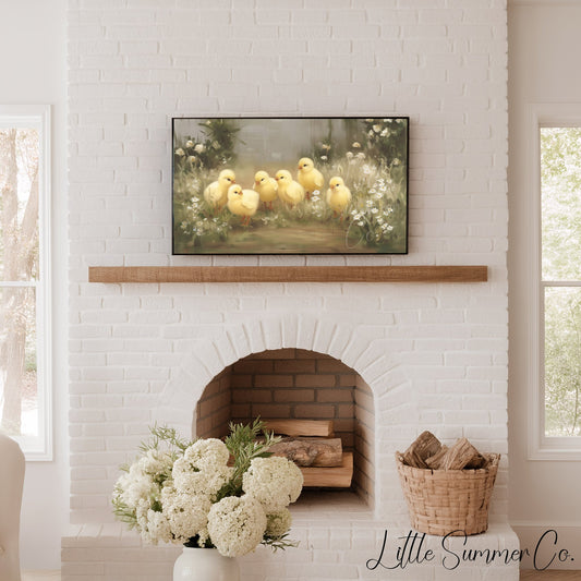 Easter Chicks Wildflower Meadow Frame TV Art displayed on a TV